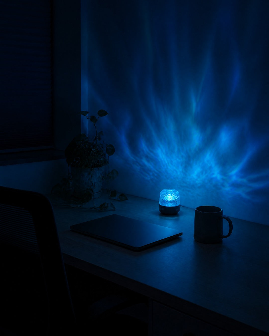 Havie lamp glowing in a cozy bedroom