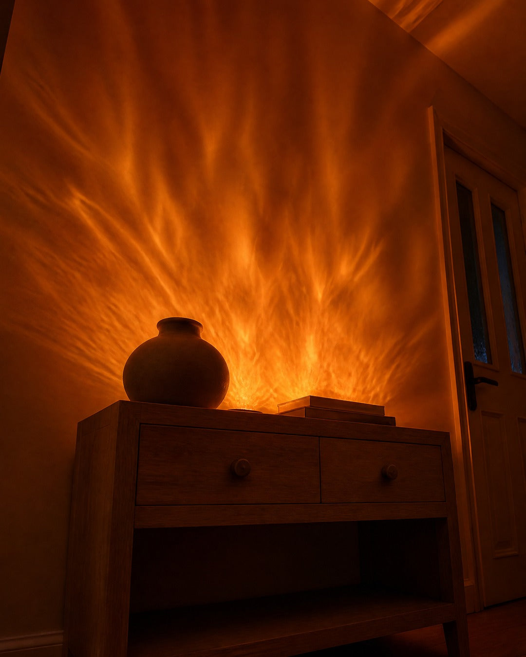 Havie lamp glowing in a cozy bedroom