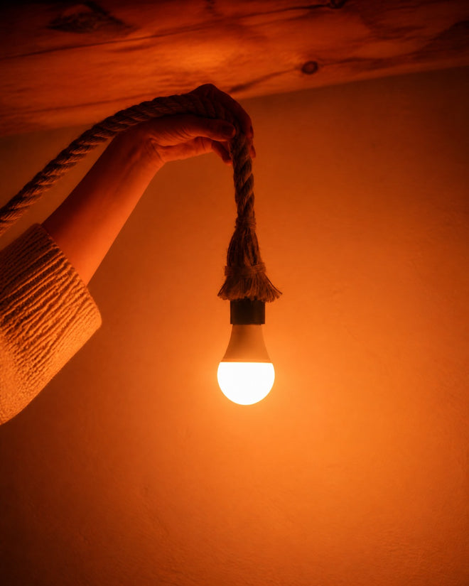 Havie lamp glowing in a cozy bedroom