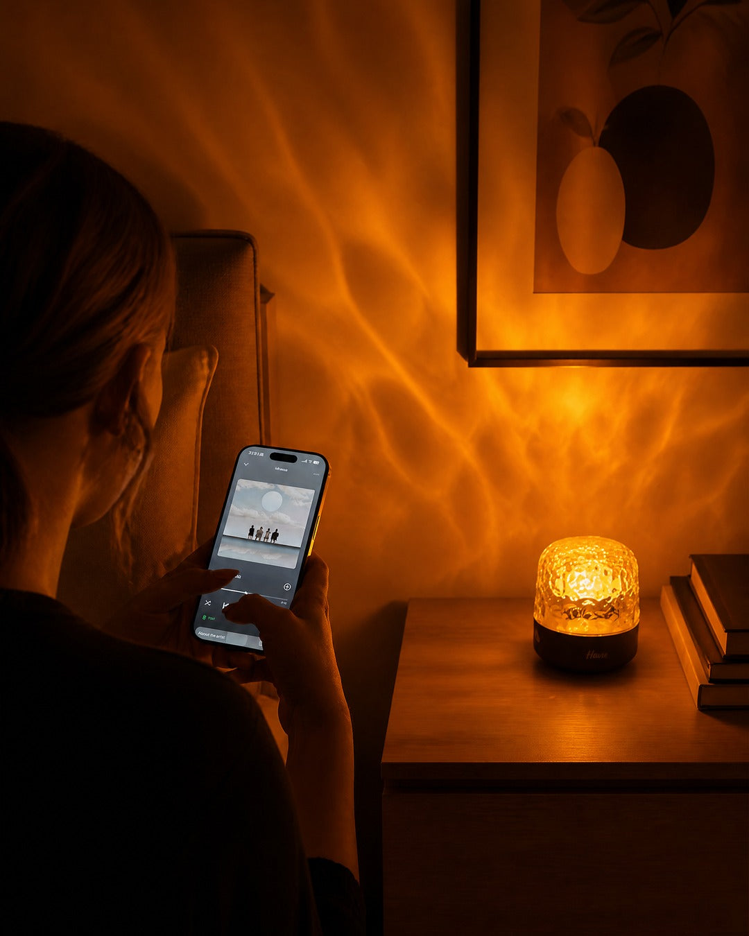 Havie lamp glowing in a cozy bedroom